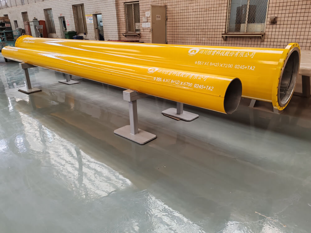 API 5LD CLAD TITANIUM Ti Grade 2. 1 Cra Clad and Lined Steel Pipes, Clad Pipes, welded clad pipe, welding clad pipes, jinglei, jlc, metal clad pipe, Alloy Cladded Pipe, CRA cladded pipe, JLC Welded Pipe, titanium clad pipe, clad pipe titanium